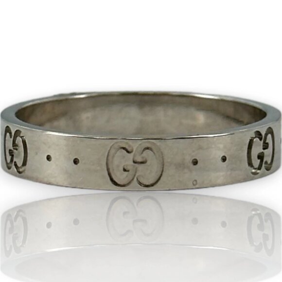 GUCCI Icon Thin 18kt White Gold Monogramed GG 4mm Band - Picture 3 of 5